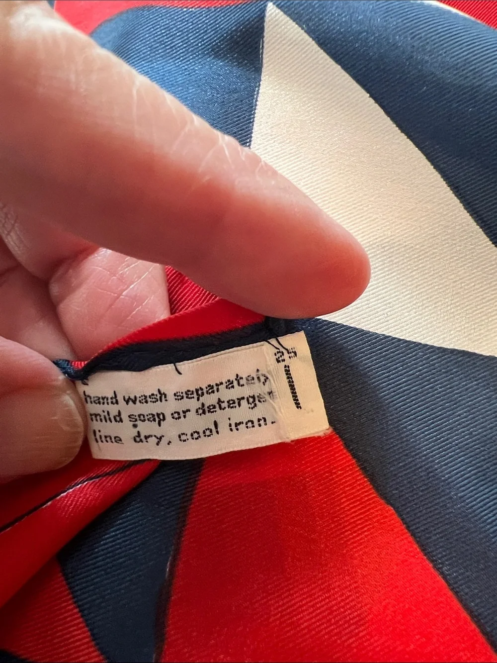Vintage Vera Neumann Geometric Red Navy white Scarf made in Japan 22” square